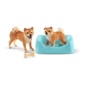Image of SCHLEICH Farm World Shiba Inu Mother and Puppy Toy Figure Set