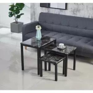 Image of Marble Effect mdf Black Emillia Nest of 3 Table Sets . - Black - Modernique