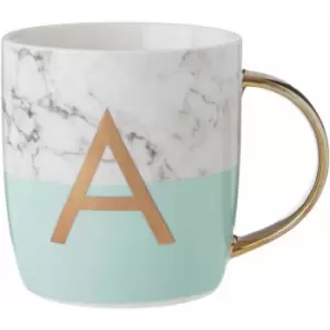 Image of Pastel Green A Letter Monogram Mug Large Coffee / Tea Mug Stylish Marble Pattern With Golden Handle 9 x 9 x 12 - Premier Housewares