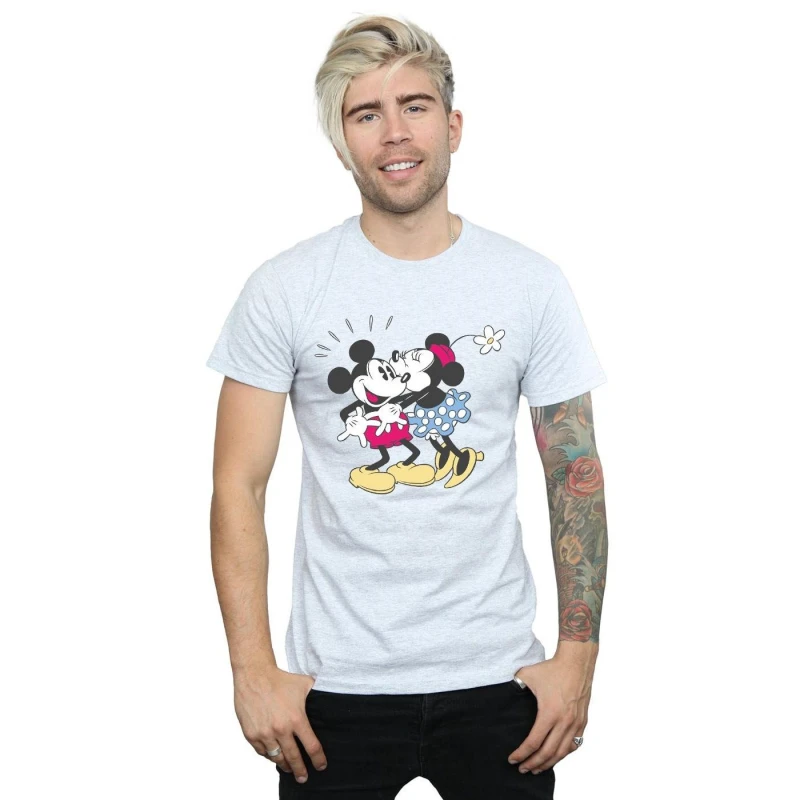 Image of Disney Men Mickey And Minnie Mouse Kiss T-Shirt in Grey Size: Small Grey S Male 5057864465914