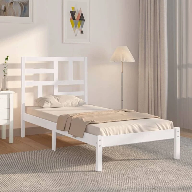Image of VIDAXL Bed Frame without Mattress White Solid Wood 75x190cm Small Single vidaXL 8720287046530