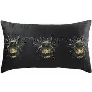 Image of Evans Lichfield - Gold Bee Faux Velvet Cushion Cover, Black, 30 x 50 Cm