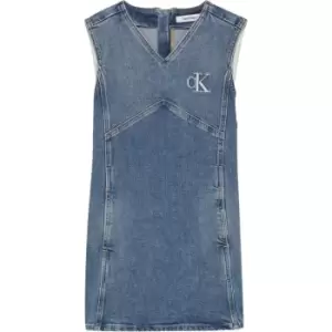 Image of Calvin Klein Jeans Pinafore Dress Smokey Blue Grey - Blue