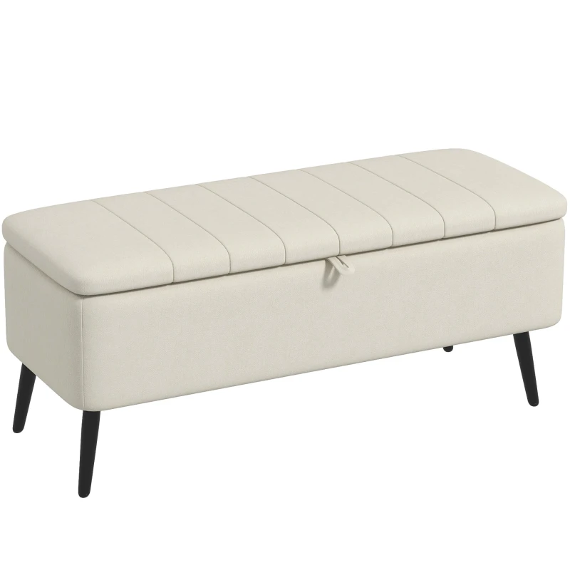 Image of HOMCOM Storage Ottoman Bench, Linen Fabric Footstool with Steel Legs Cream White 838-272V70CW