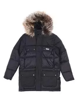 Image of Barbour International Boys Redford Parka Quilt Coat - Black, Size Age: 10-11 Years