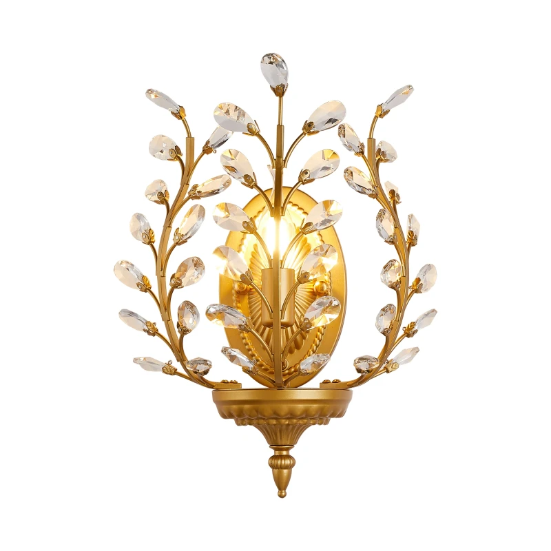 Image of Gold Crystal Wall Sconce, Luxury Flush Mounted Fixture for Bedroom & Entryway