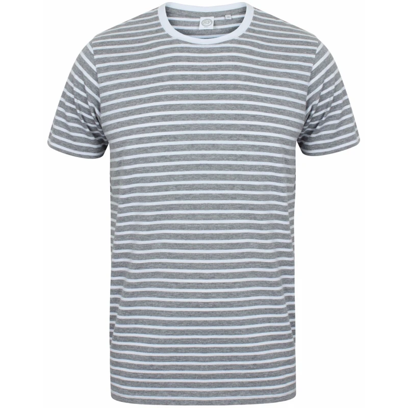 Image of Skinni Fit Mens Striped Short Sleeve T-Shirt in Pale Grey Size: XS Pale Grey Male XS