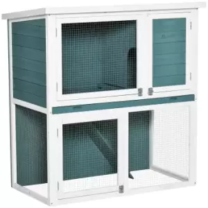 Image of Pawhut 2 Tier Wooden Rabbit Hutch Guinea Pig Cage With Slide-out Tray Ramp - Green