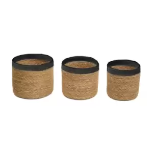 Image of Interiors by PH Round Seagrass Baskets, Natural/Black, Set Of 3