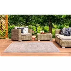 Image of Traditional Persian Medallion Floral Flatweave Indoor Outdoor Rug in Beige 60 x 120cm (2x4')