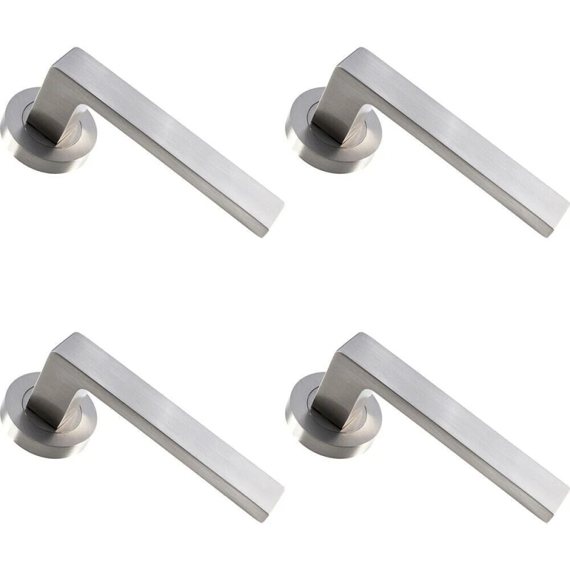 Image of Loops 4x PAIR Straight Square Handle on Round Rose Concealed Fix Satin Nickel Metallics