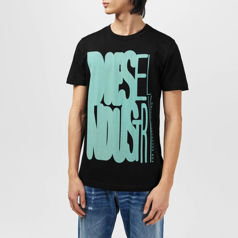 Image of Diesel Water Print T Slim Fit T-Shirts S Black 57706603350