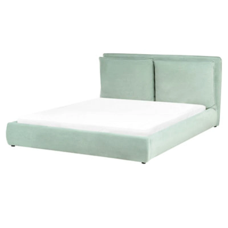 Image of Beliani Bed Velvet Bajonna 160 X 200 Cm (Eu King Size) Mint Green