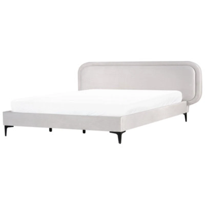 Image of Beliani Bed Velvet Suzette 180 X 200 Cm (Eu Super King) Light Grey