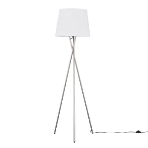 Image of Camden Brushed Chrome Tripod Floor Lamp with XL White Aspen Shade