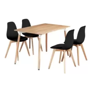 Image of 5 Pieces Life Interiors Rico Halo Dining Set - an Oak Rectangular Dining Table and Set of 4 Black Dining Chairs - Black