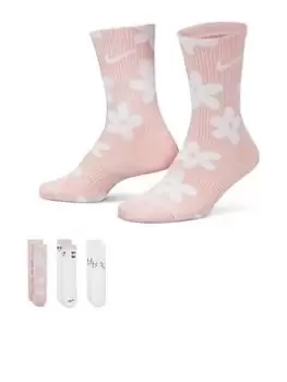 Image of Nike Older Girls Everyday Socks - Pink/White, Multi, Size S=8-10 Years, Women
