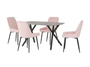 Image of Seconique Athens Concrete Effect Dining Table with 4 Avery Pink Velvet Chairs