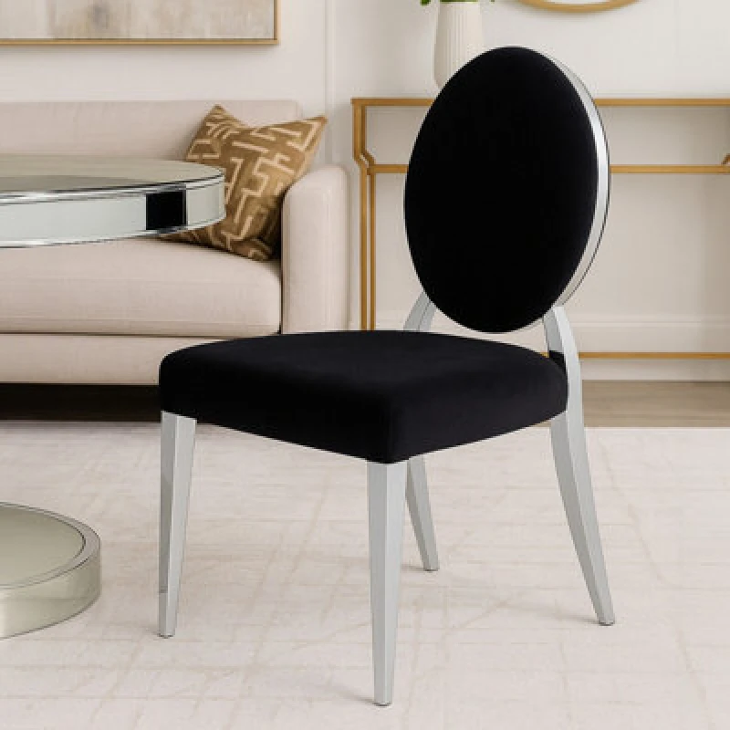 Image of Orsina Modern Black Velvet & Silver Chair, Luxurious Silver Finish Dining Chair, Velvet Upholstered Accent Chair