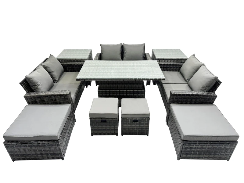 Image of Fimous Outdoor Love Sofa Set &Adjustable Lifting Dining Table 2 Side Tables in Dark Grey Dark Grey Unisex