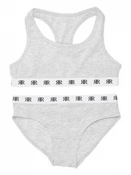 Image of River Island 2 Piece Racer Crop Top Briefs Set Grey Size 11-12 Years Girls