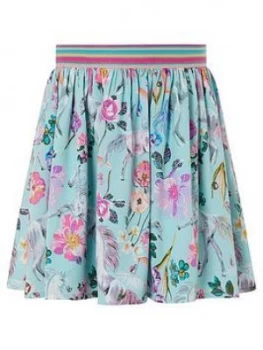 Image of Monsoon Girls S.E.W Armelle Unicorn Print Skirt - Aqua, Size Age: 7-8 Years, Women
