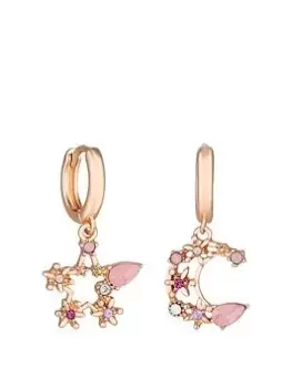 Image of Mood Rose Gold Pastel Celestial Mismatch Huggie Hoop Earrings, Rose Gold, Women