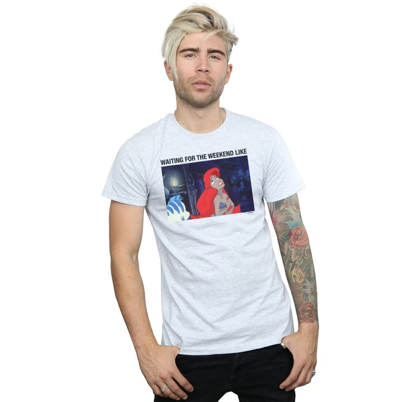 Image of Disney Men The Little Mermaid Waiting For The Weekend T-Shirt in Grey Size: Small Grey S Male 5059114361588