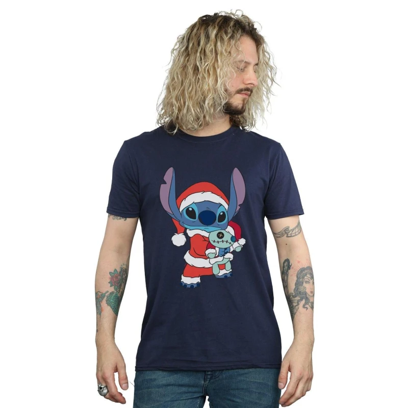 Image of Disney Men Lilo And Stitch Stitch Christmas T-Shirt in Navy Size: Small Navy S Male 5059400307658