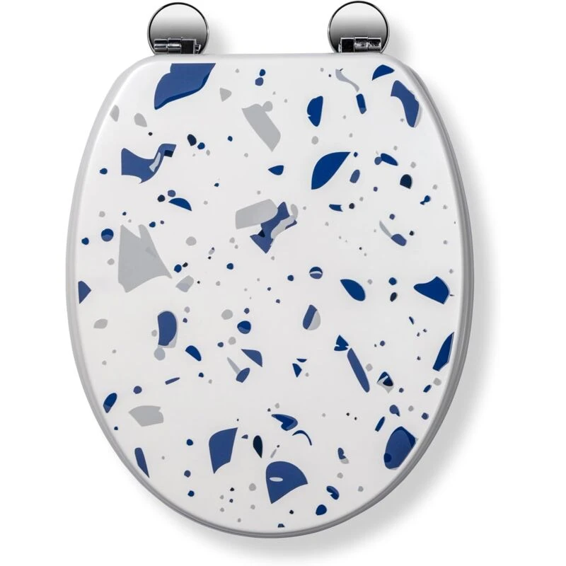 Image of Croydex Terrazzo Blue Print Flexi-Fix Toilet Seat Blue WROUJ Unisex