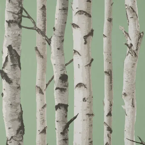 Image of FINE DECOR Fine Decor - Birch Trees Sage Wallpaper Modern Contemporary Paste The Wall WL-FD43291