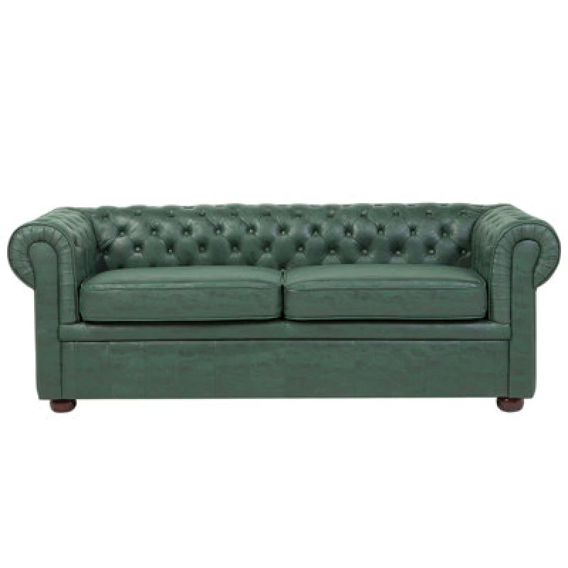 Image of Beliani Sofa 3 Seater Chesterfield Faux Leather Green