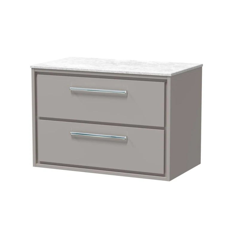 Image of Balterley 800mm Wall Hung 2-Drawer Vanity with Marble Worktop - Pebble Grey Grey Unisex