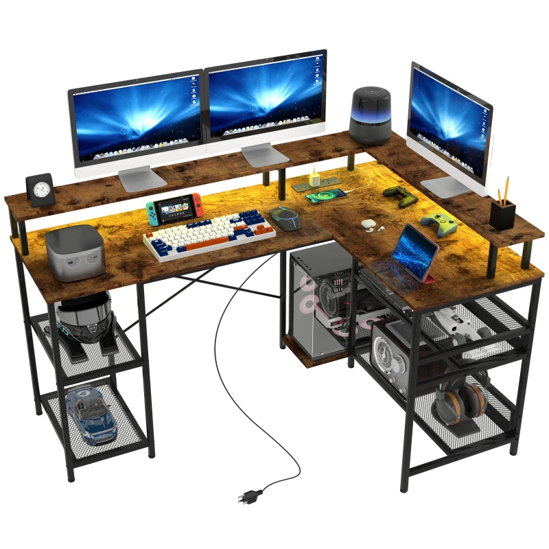 Image of HOMCOM L Shaped Gaming Desk w/ LED Lights and Power Outlets for Small Space TJ Hughes 5063603083592