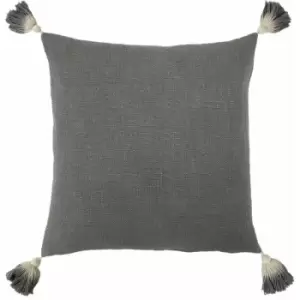 Image of Furn - Eden Textured Slub Knit 100% Cotton Tasselled Cushion Cover, Grey, 45 x 45 Cm