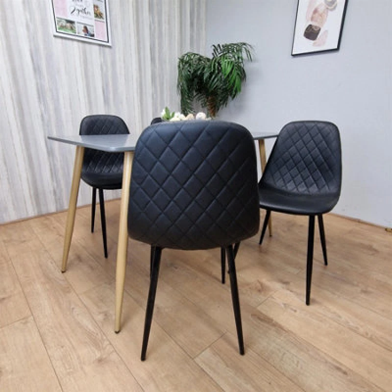 Image of KOSY KOALA KOSY KOALA Wooden Rectangle grey tulip table with 4 Black Gem Patterned Chairs Size: 120cm x 70cm Grey 120cm x 70cm Unisex 5061055340171
