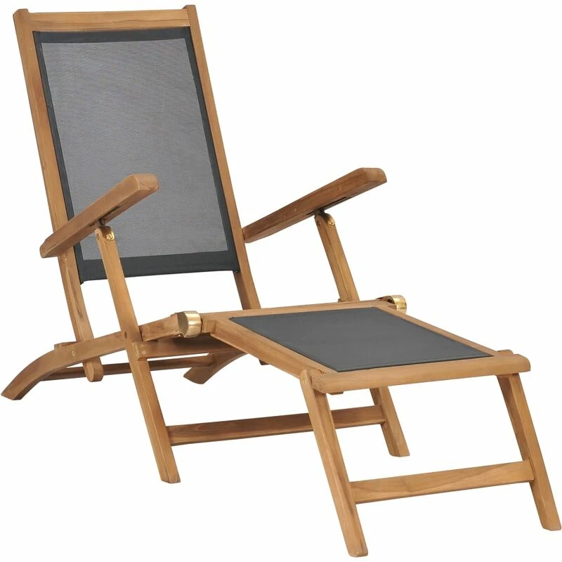 Image of VIDAXL Deck Chair with Footrest Solid Teak Wood Black Vidaxl 8719883760575