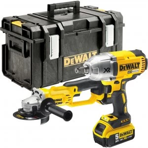 Image of DEWALT DCK269P2 18v XR Cordless Brushless Impact Wrench and Angle Grinder Kit 2 x 5ah Li-ion Charger Case