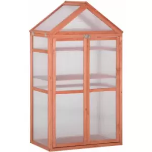 Image of Outsunny - 80x47x138cm Wood Cold Frame Greenhouse for Plants PC Board Orange