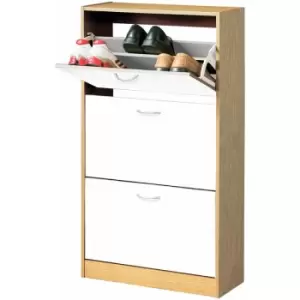 Image of White and Oak Veneer 3 Drawer Shoe Cupboard - Premier Housewares