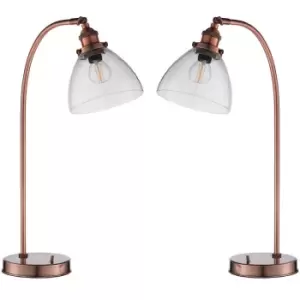Image of 2 PACK Industrial Curved Table Lamp Tarnished Copper Glass Modern Bedside Light