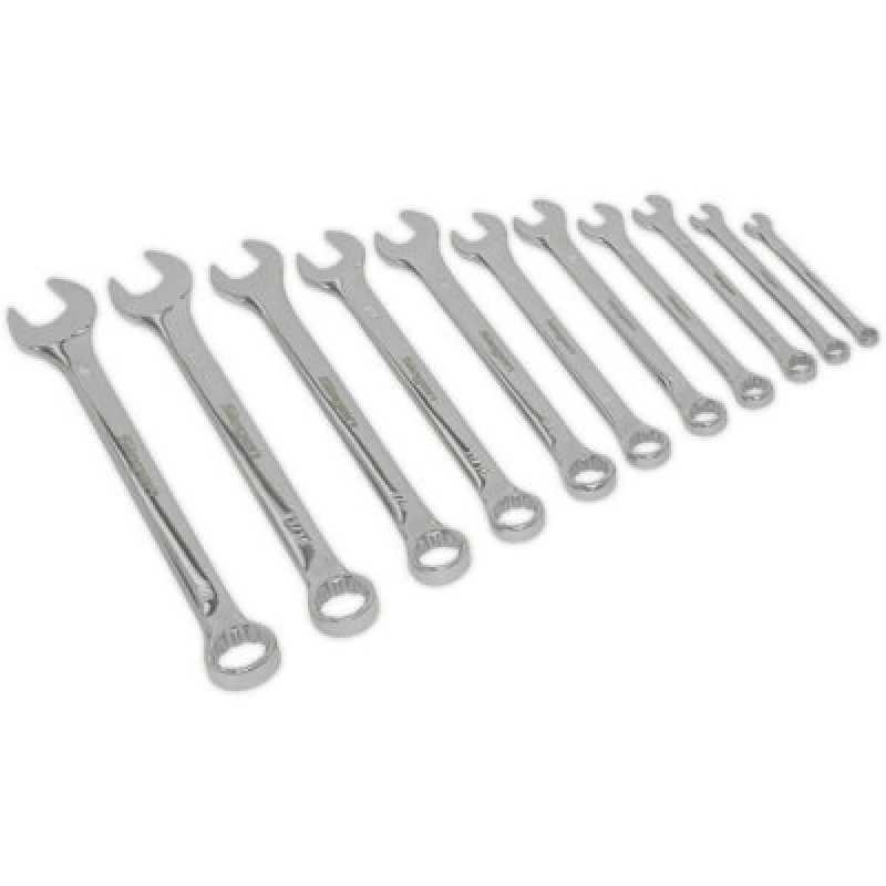 Image of Loops 11pc Slim Handled Combination Spanner Set - 12 Point Imperial Ring Open End Head Multi