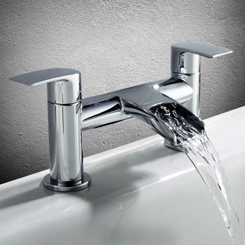 Image of Nes Home Chrome Modern Virgo Waterfall Bathroom Tap Bath Filler Solid Brass in Silver Silver Unisex
