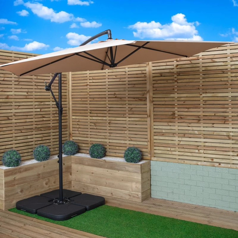 Image of 3m Cantilever Banana Garden Parasol in Beige with Crank Handle and Parasol Base Weights Included