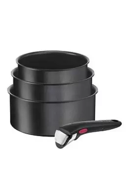 Image of Tefal Ingenio Daily Chef (Black) 4Pc Saucepan Set (16/18/20Cm Saucepans + Bakelite Handle)