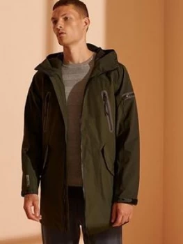 Image of Superdry Hydrotech Waterproof Parka Coat - Khaki, Size 2XL, Men