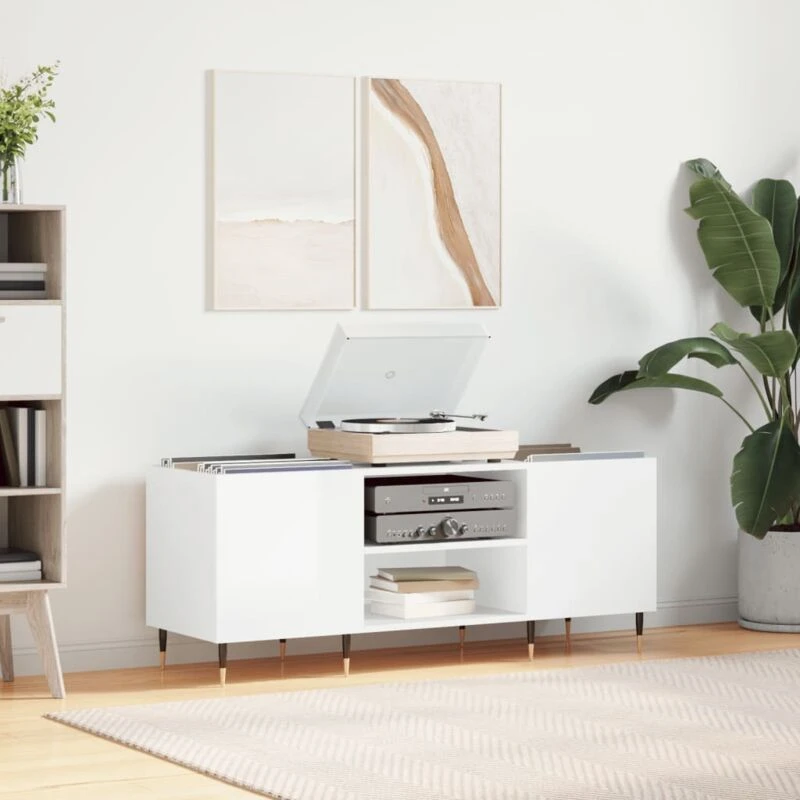 Image of VIDAXL Record Cabinet High Gloss White 121x38x48cm Engineered Wood vidaXL 8720845876814