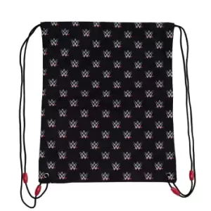 Image of WWE Boys All Over Logo Drawstring Bag (One Size) (Black/White/Red)