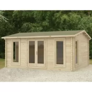 Image of Rushock 5.0m x 4.0m Log Cabin - Apex Roof, Double Glazed 24kg Polyester Felt, no Underlay