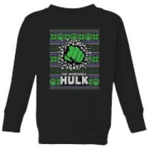Image of Marvel Hulk Punch Kids Christmas Sweatshirt - Black - 7-8 Years